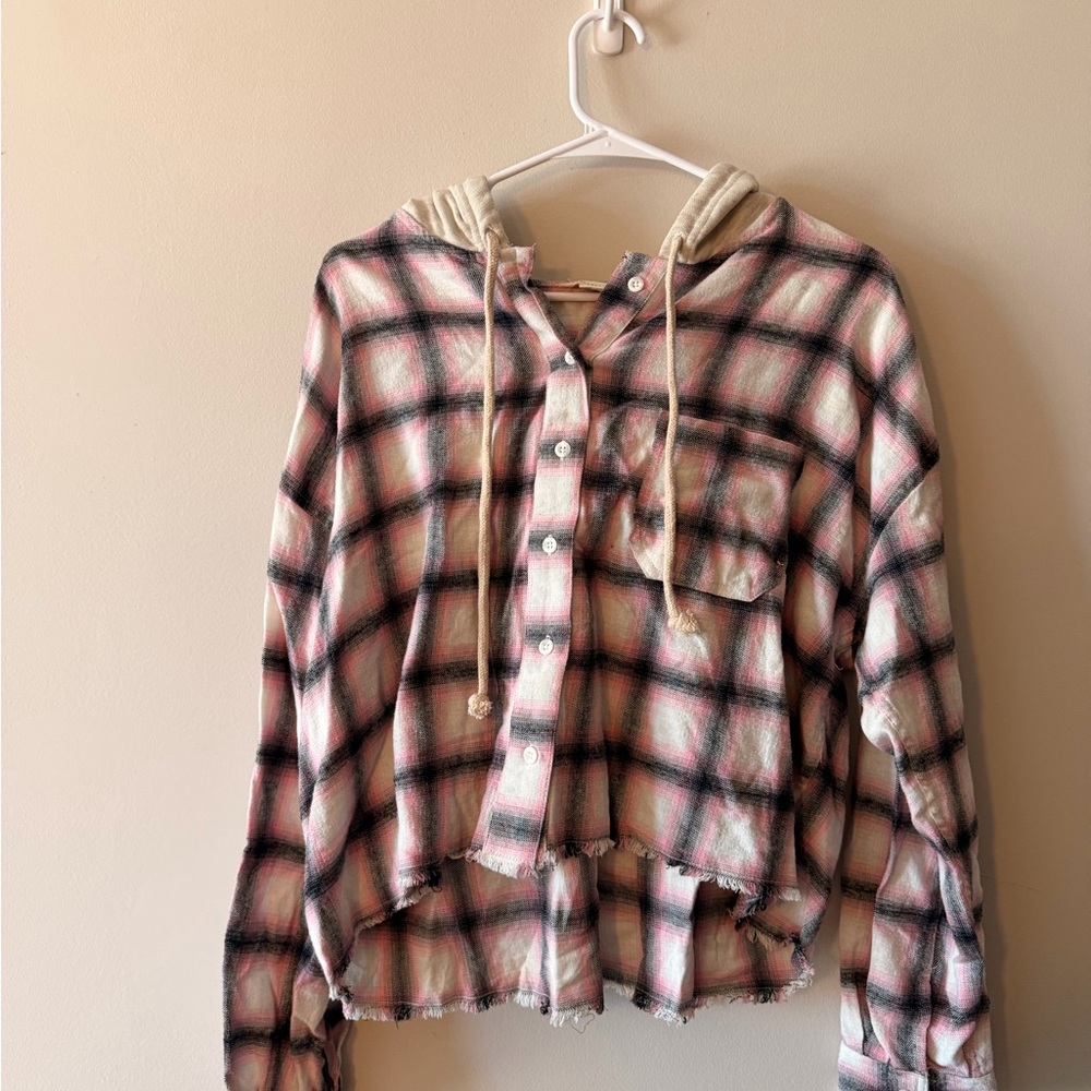 Aeropostale Pink and Black Plaid Hoodie